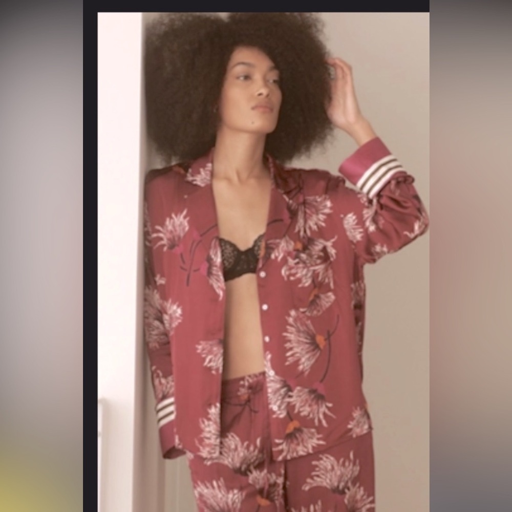 Anthropologie Oversized Button Front Pajama Shirt Mulberry Womens Size XL